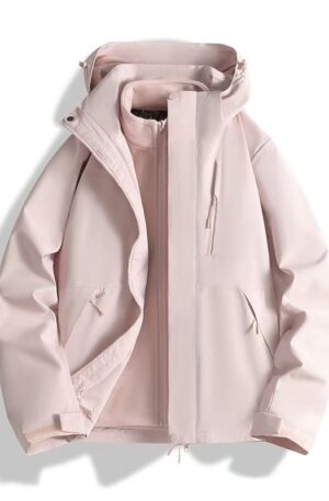 Solid Color Seam Taped Waterproof Windproof Hooded Hiking Shell Jacket