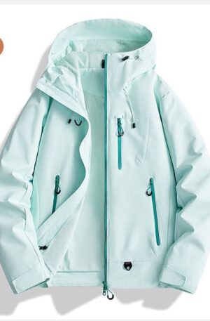 Unisex Single Layer Hard Shell Hiking Jacket, Professional Waterproof Windproof Breathable Hooded Outdoor Shell Coat With Contrast Zipper Pockets