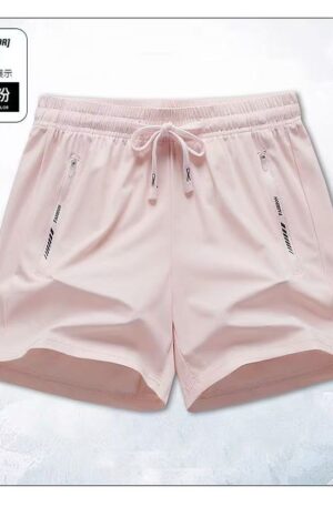 Side Printed Zipper Pocket Ice Cool UPF50+ Quick Dry Bermuda Shorts Elastic Drawstring Waist Breathable Sports Training Shorts