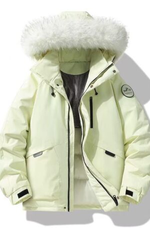 Oversized Unisex Cold Weather Parka Coat, Windproof Water Repellent Big Fur Hood Padded Jacket For Snow Ski Outdoor Couple Matching Outfits