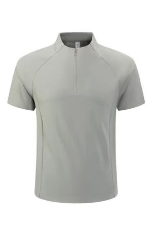 Minimal Plain Solid UV Protection Stand Collar Polo Tee, Quick Dry Raglan Short Sleeve Without Pocket For Business Office Golf Hiking Daily Travel Couple Matching