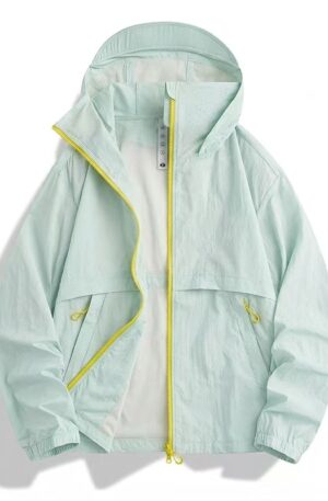 Ultra Lightweight UV Protection Hooded Skin Jacket, Unisex Breathable Wind Resistant Sun Protection Outdoor Windbreaker 22 Solid Colors For Summer Hiking Travel