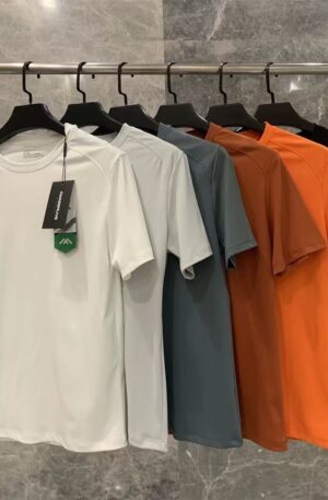 Men Mini Mountain Logo Raglan Quick Dry Crew Neck T-Shirt, UPF50+ Smooth Breathable Athletic Short Sleeve Tee, Wrinkle Free Stretch Running Hiking Training Basic Top 7 Solid Outdoor Colors