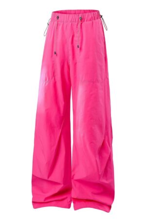 Multi Drawstring Ruched Wide Leg Parachute Pants UPF50+ Quick Dry Baggy Streetwear Cargo Trousers