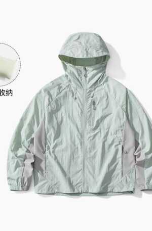 Self-Packable Cool Touch Color Block UPF50+ Sun Jacket Lightweight Hooded Windbreaker
