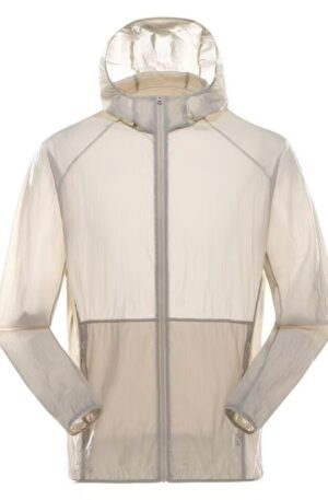 Two-Tone Split Panel UPF50+ Ultra-Thin Semi-Transparent Sun Protection Jacket, Unisex Raglan Hooded Breathable Packable Outdoor Wind Skin Coat 9 Solid Pastel Colors