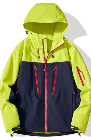Two-Tone Color Block Waterproof Windproof Hooded Outdoor Hiking Jacket