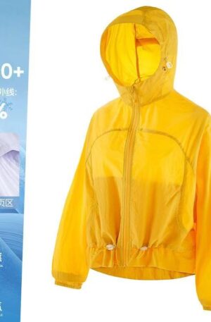 Women Cropped Drawstring UPF50+ Sun Protection Jacket, Breathable Back Vent Cool Yarn Lightweight Hooded Skin Windbreaker 8 Pastel Colors